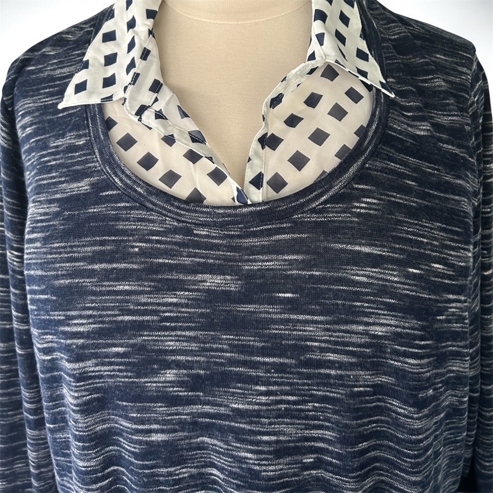 NWT!Avenue Navy & White Preppy Shirt collar, side ties Blouse Size 3X - Picture 6 of 9